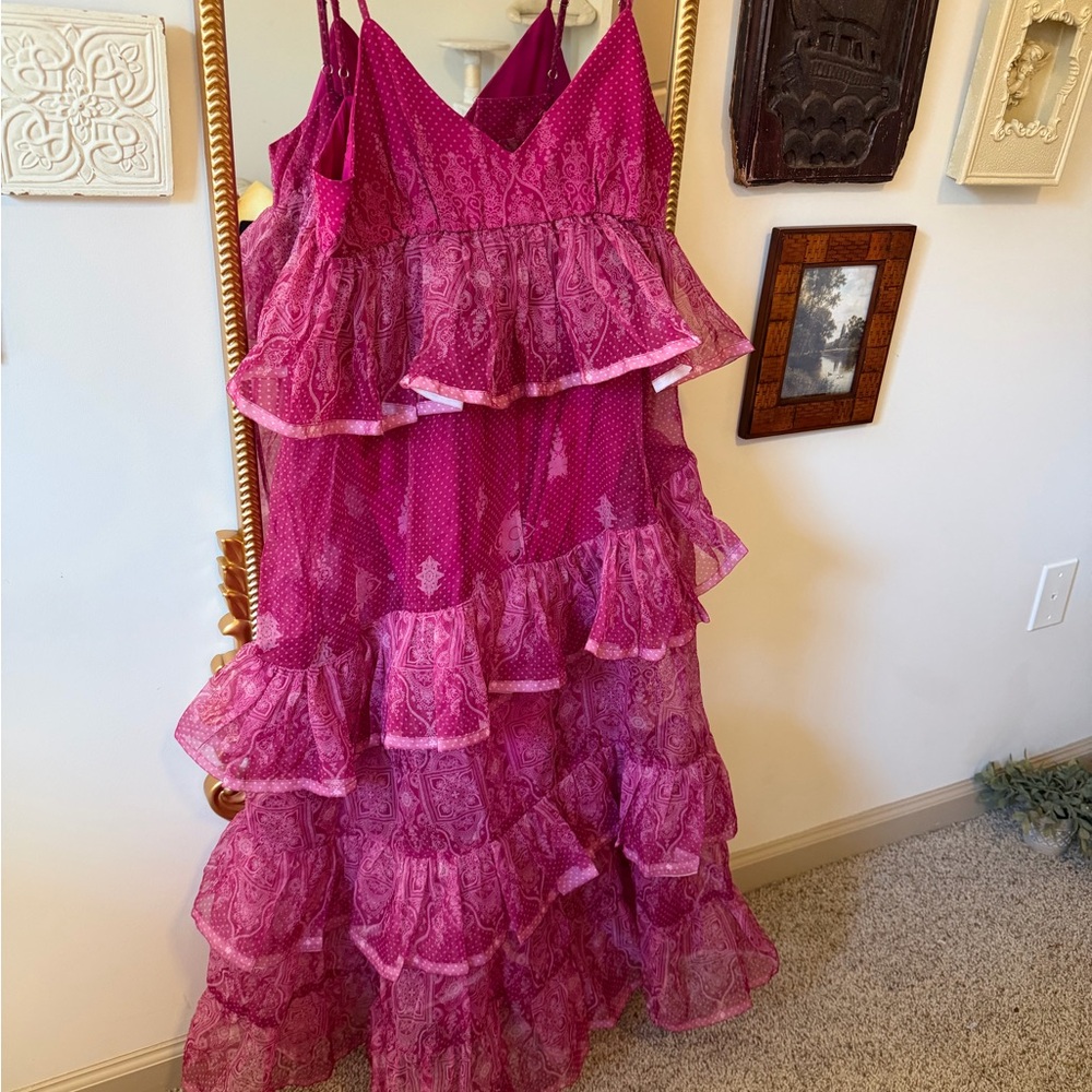 Anthropologie Pink Layered Ruffle Dress
